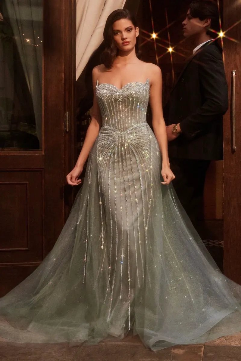 Strapless Crystal Embellished Gown With Overskirt by Tux-USA