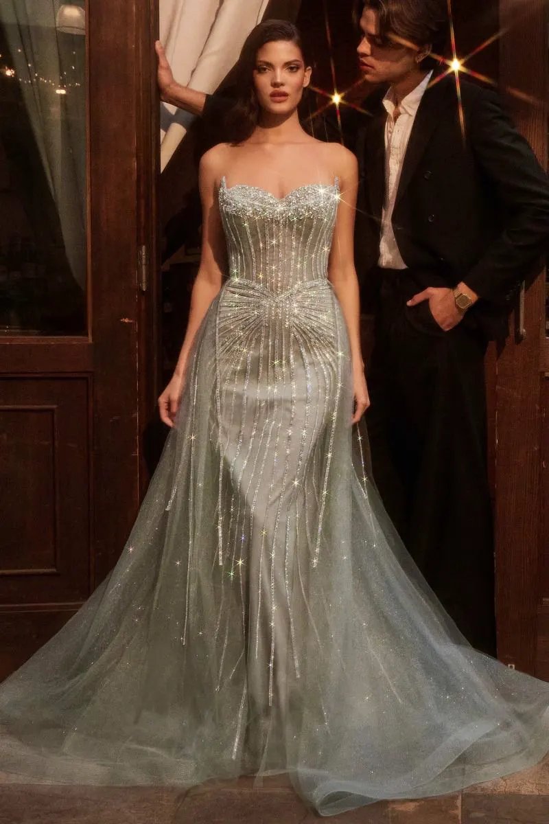 Strapless Crystal Embellished Gown With Overskirt by Tux-USA