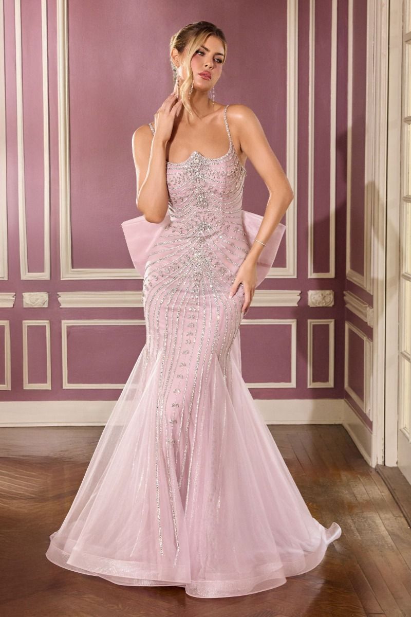 Beaded Sculpted Gown with Detachable Bow Train-1