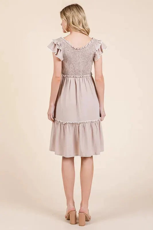 Lime 'N' Chili Ruffle Trim Smocked Dress with Contrast by Partner Label