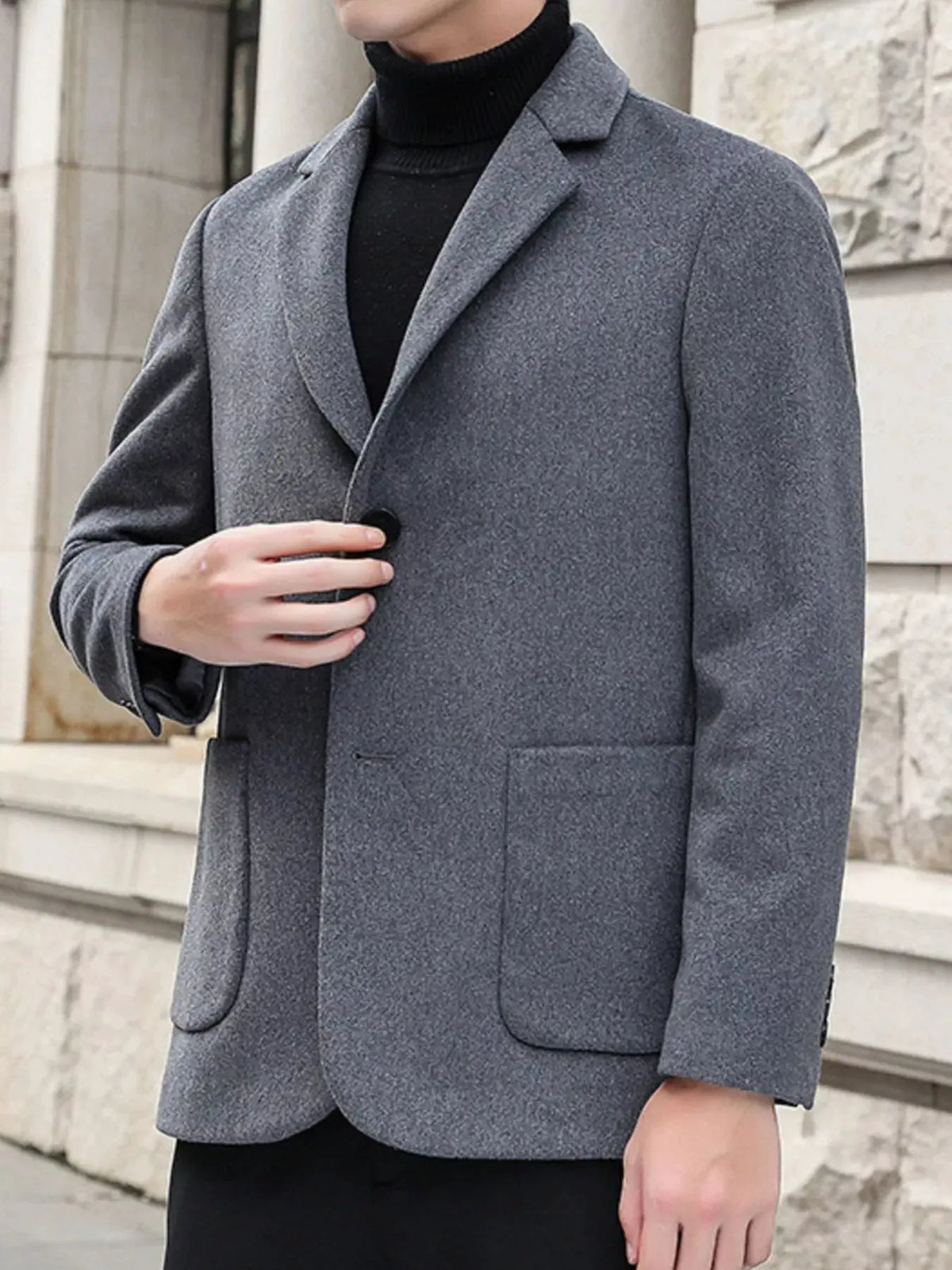 Men's Plus Size Lapel Collar Long Sleeve Blazer by Trendsi