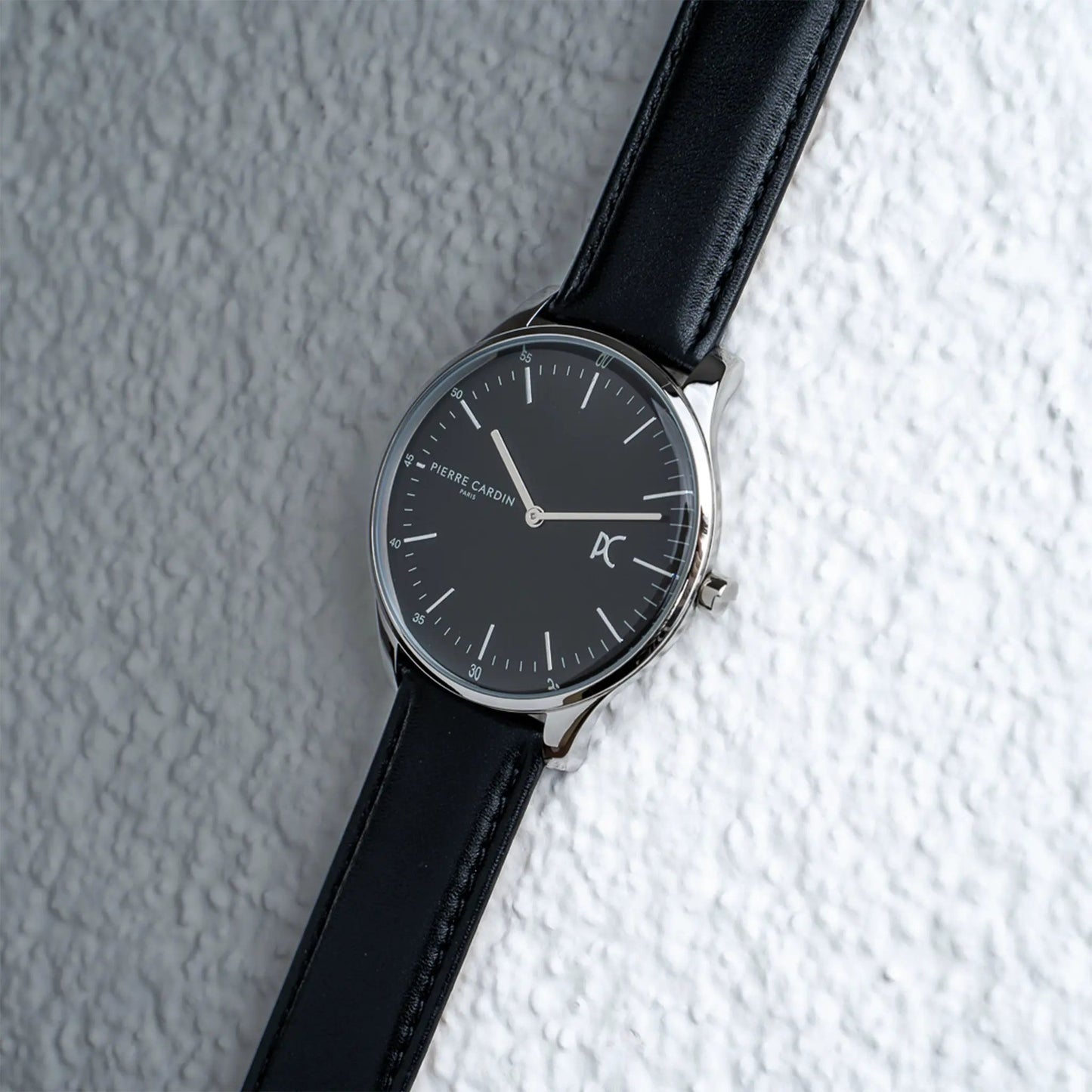 Pierre Cardin Men's Black Leather Watch, Silver Case | Cba.4002 by PIERRE CARDIN