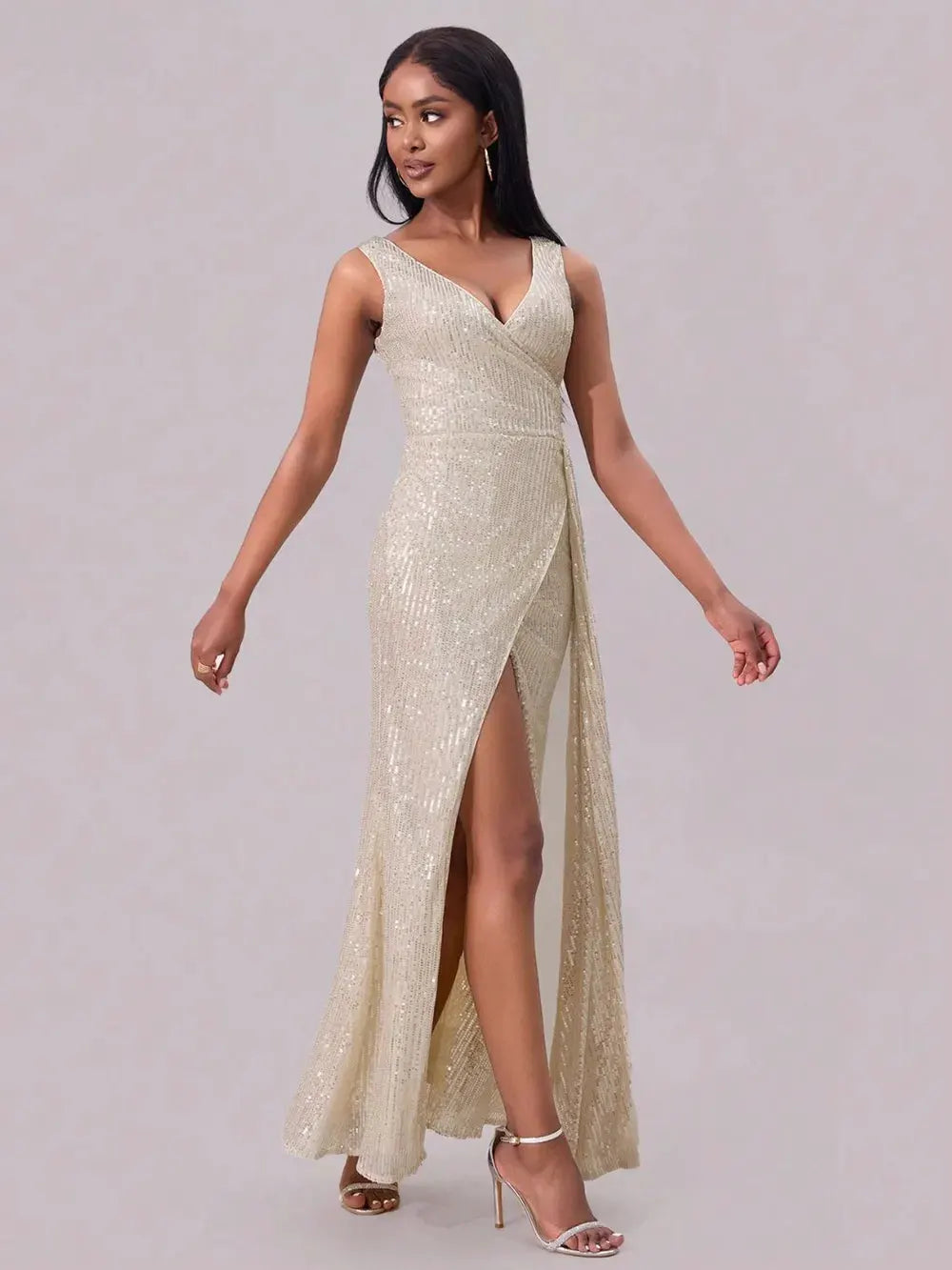 Slit Sequin Surplice Sleeveless Maxi Dress by Partner Label