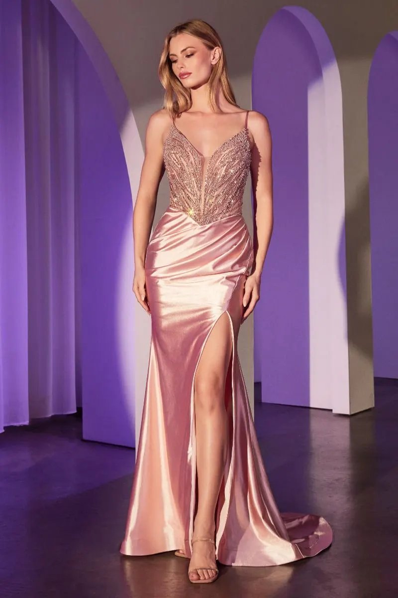 Pearl Embellished Stretch Satin Glimmering Gown by Tux-USA