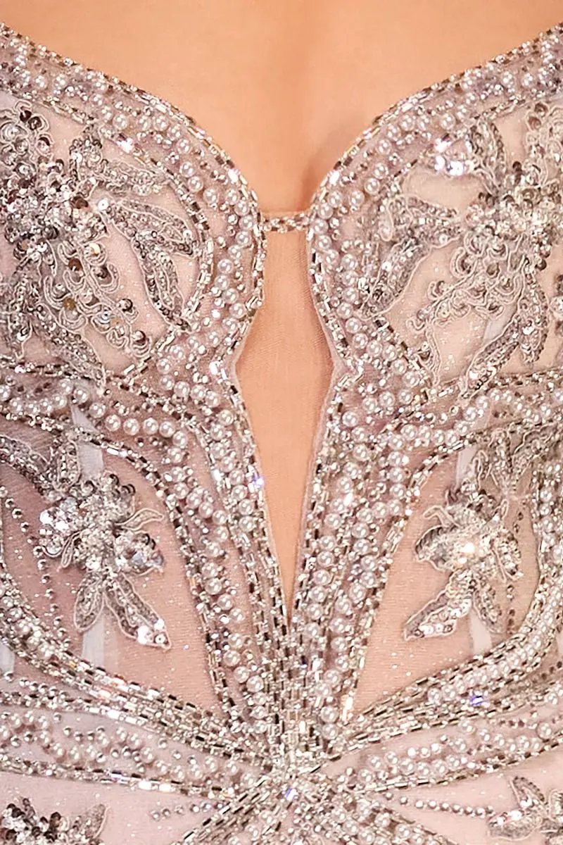 Pearl Embellished Fit & Flare Gown by Tux-USA