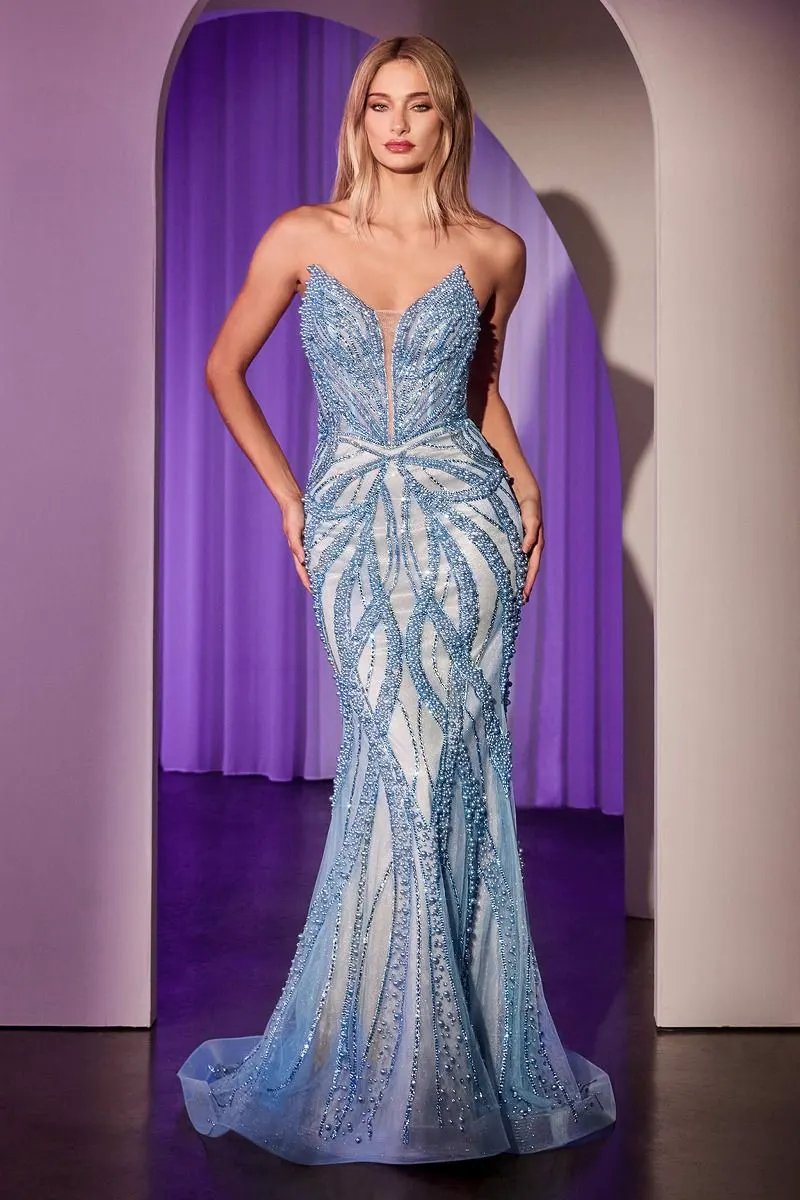 Pearl & Crystal Strapless Fitted Dress by Tux-USA
