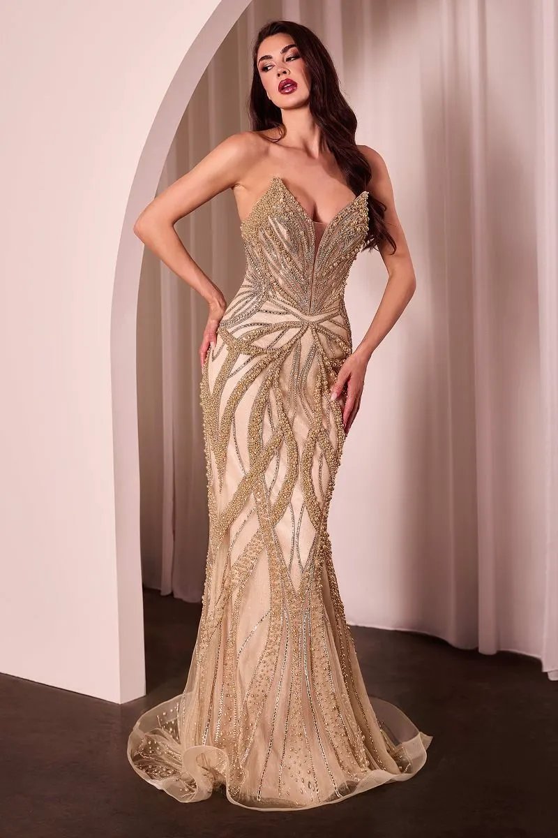 Pearl & Crystal Strapless Fitted Dress by Tux-USA