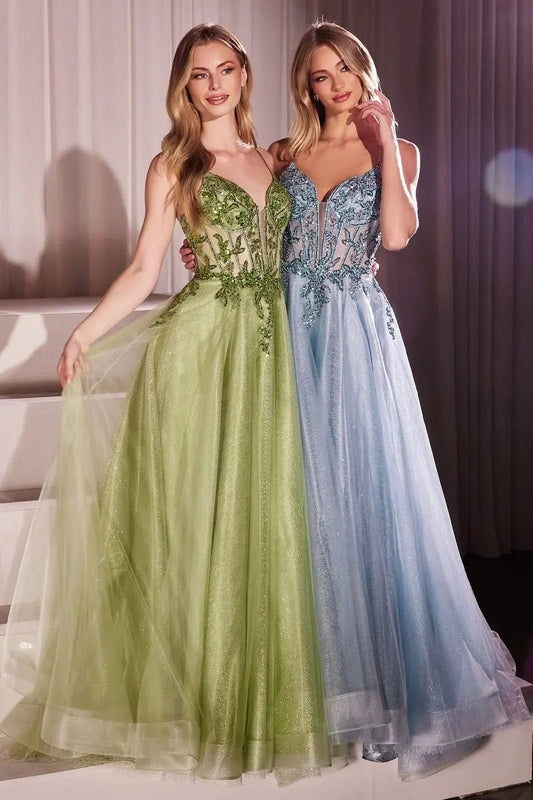 A-Line Layered Tulle Gown & Lace Embellished Bodice by Tux-USA