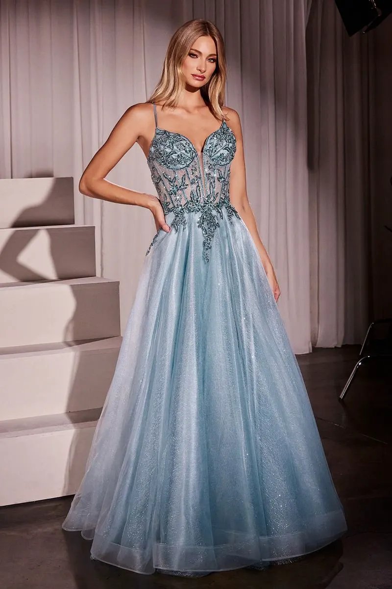 A-Line Layered Tulle Gown & Lace Embellished Bodice by Tux-USA