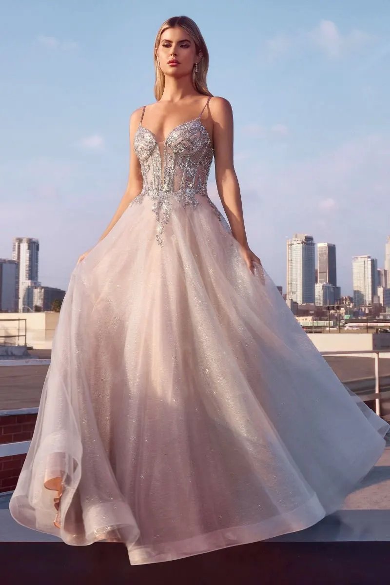 A-Line Layered Tulle Gown & Lace Embellished Bodice by Tux-USA