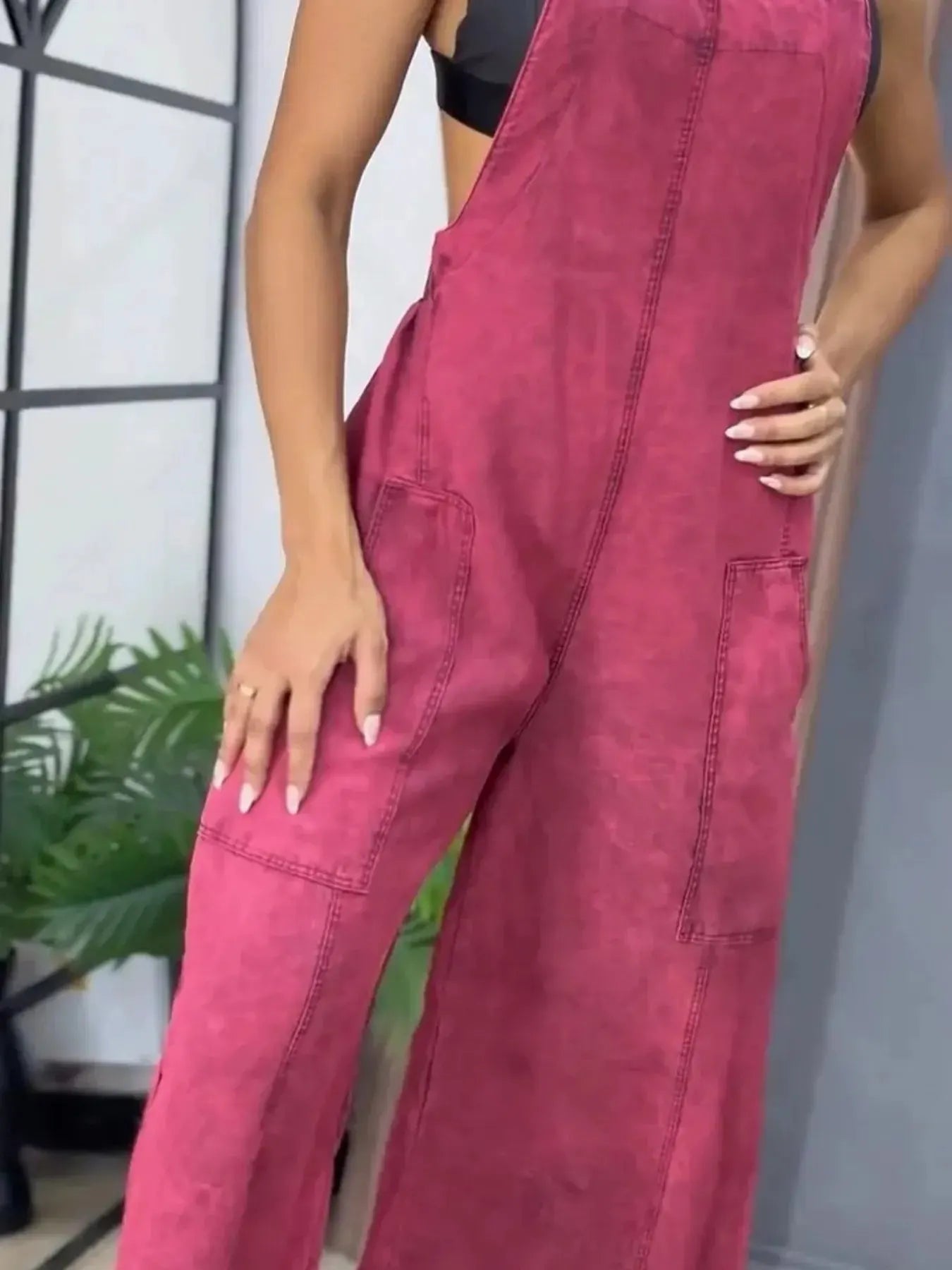 Full Size Wide Leg Washed Denim Overalls Plus Size by Partner Labels