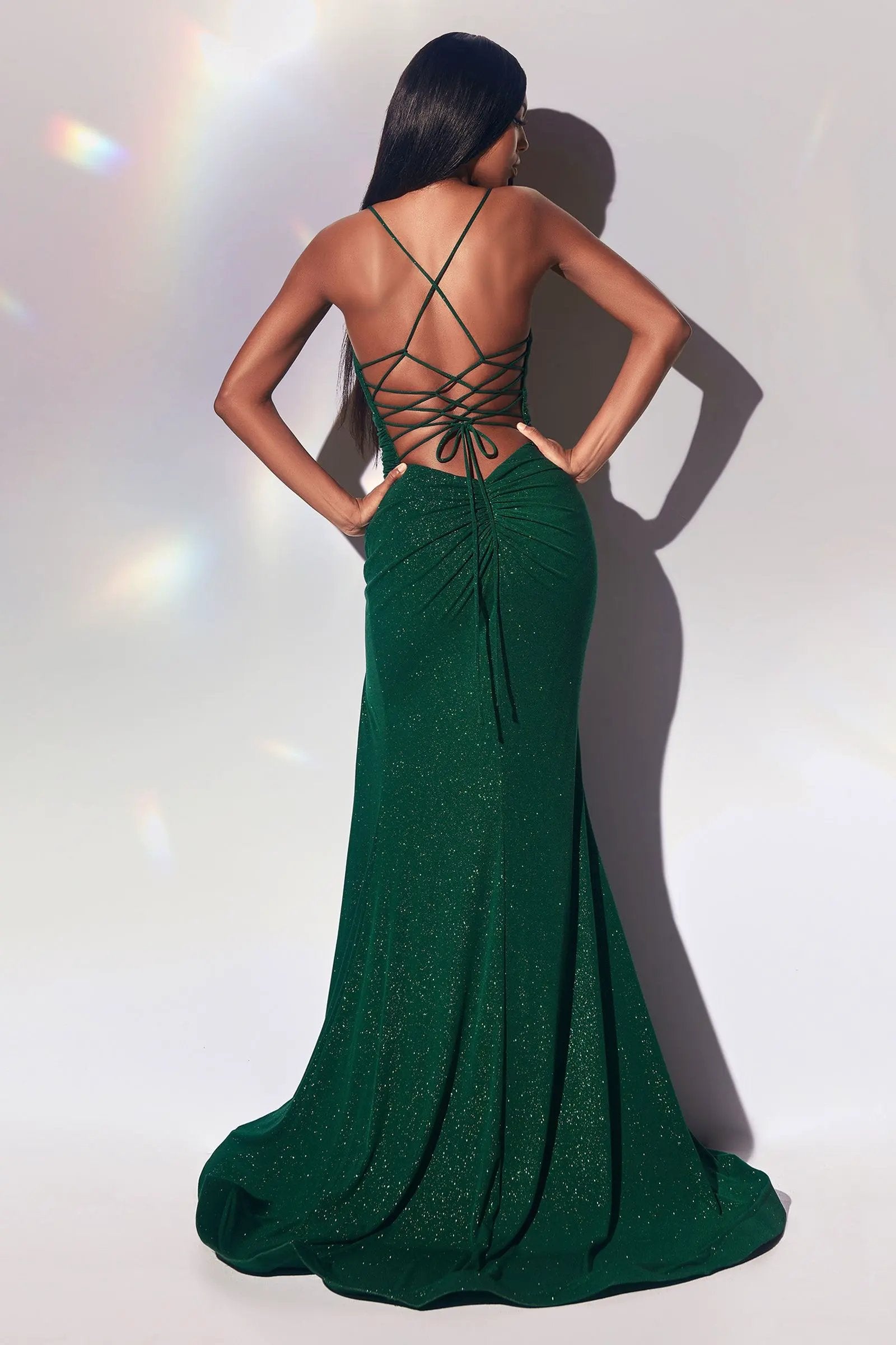 Sparkly Stretch Fitted Lace Up Gown by Tux-USA