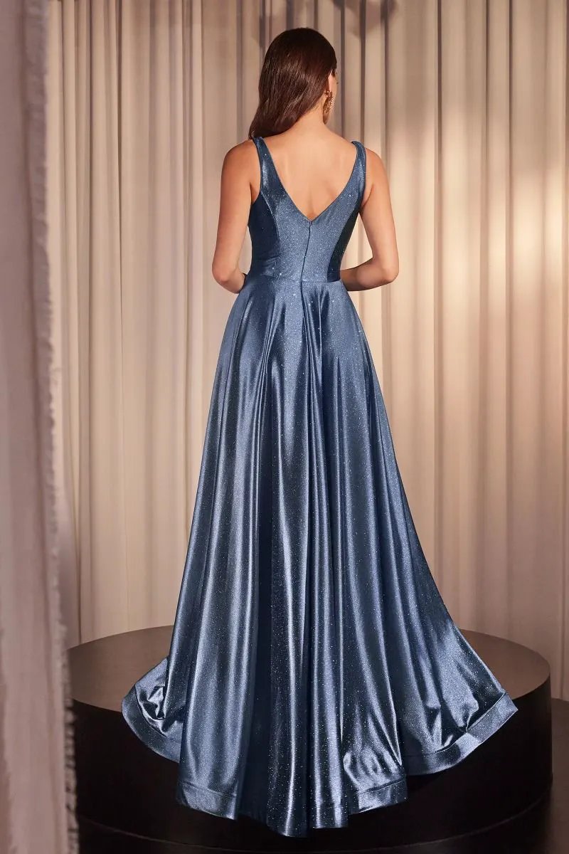TuxUSA For Women Glamorous Stretch Satin Aline Dress With Deep V Neck Shine by Tux-USA