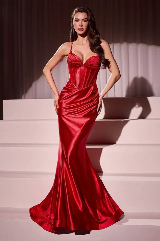Glitter Dusted Fitted Stretch Satin Gown by Tux-USA