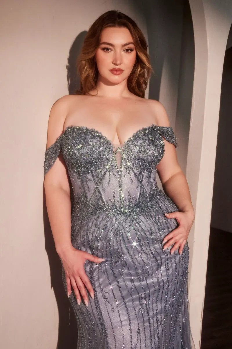 Off The Shoulder Beaded Curve Gown by Tux-USA