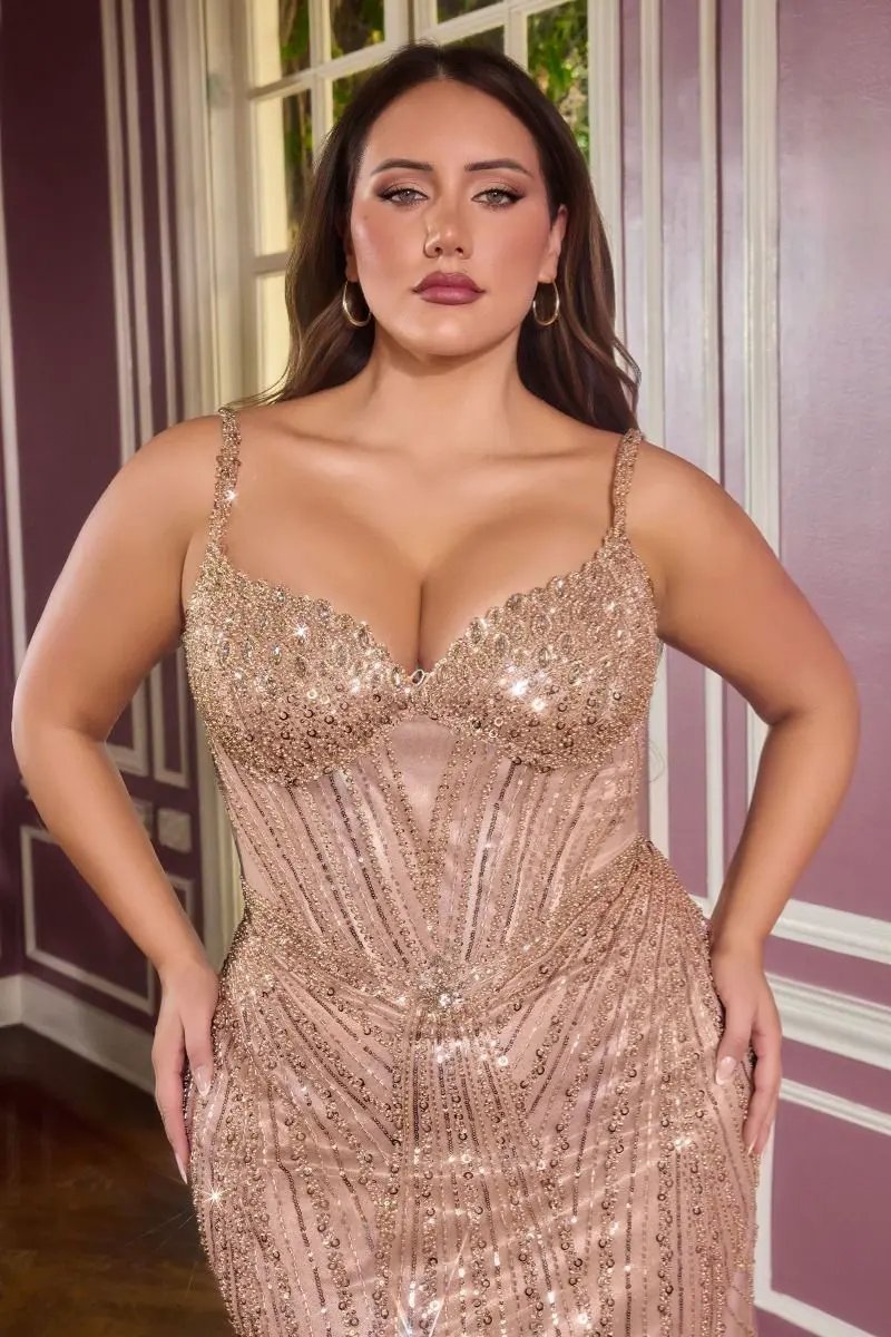 Sweetheart Beaded Mesh Gown with Elongated Sequin Design by Tux-USA
