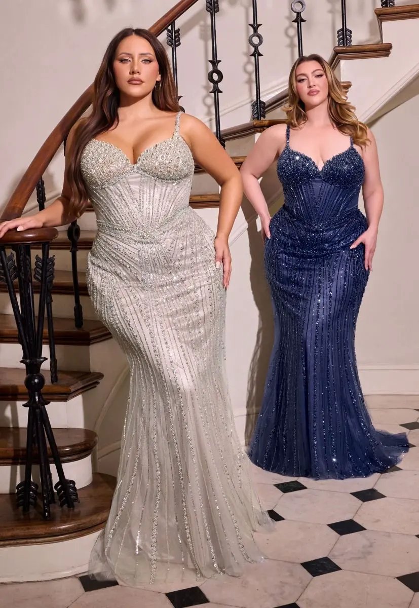 Sweetheart Beaded Mesh Gown with Elongated Sequin Design by Tux-USA