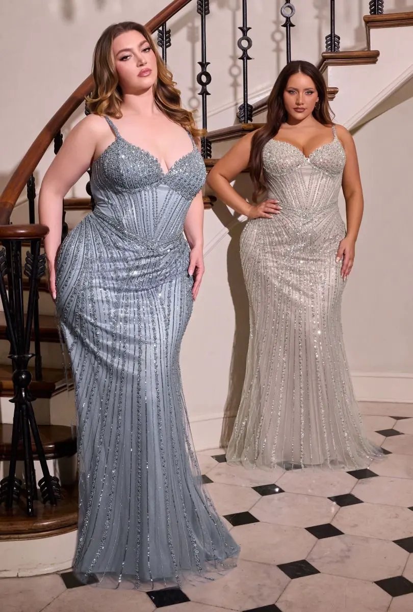 Sweetheart Beaded Mesh Gown with Elongated Sequin Design by Tux-USA