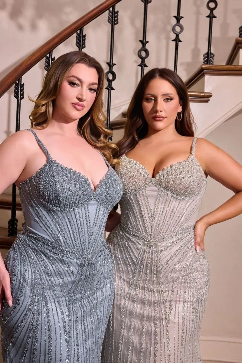 Sweetheart Beaded Mesh Gown with Elongated Sequin Design by Tux-USA