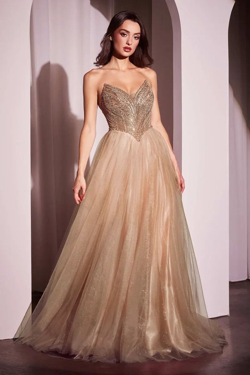 Strapless Beaded Tulle Ball Gown by Tux-USA