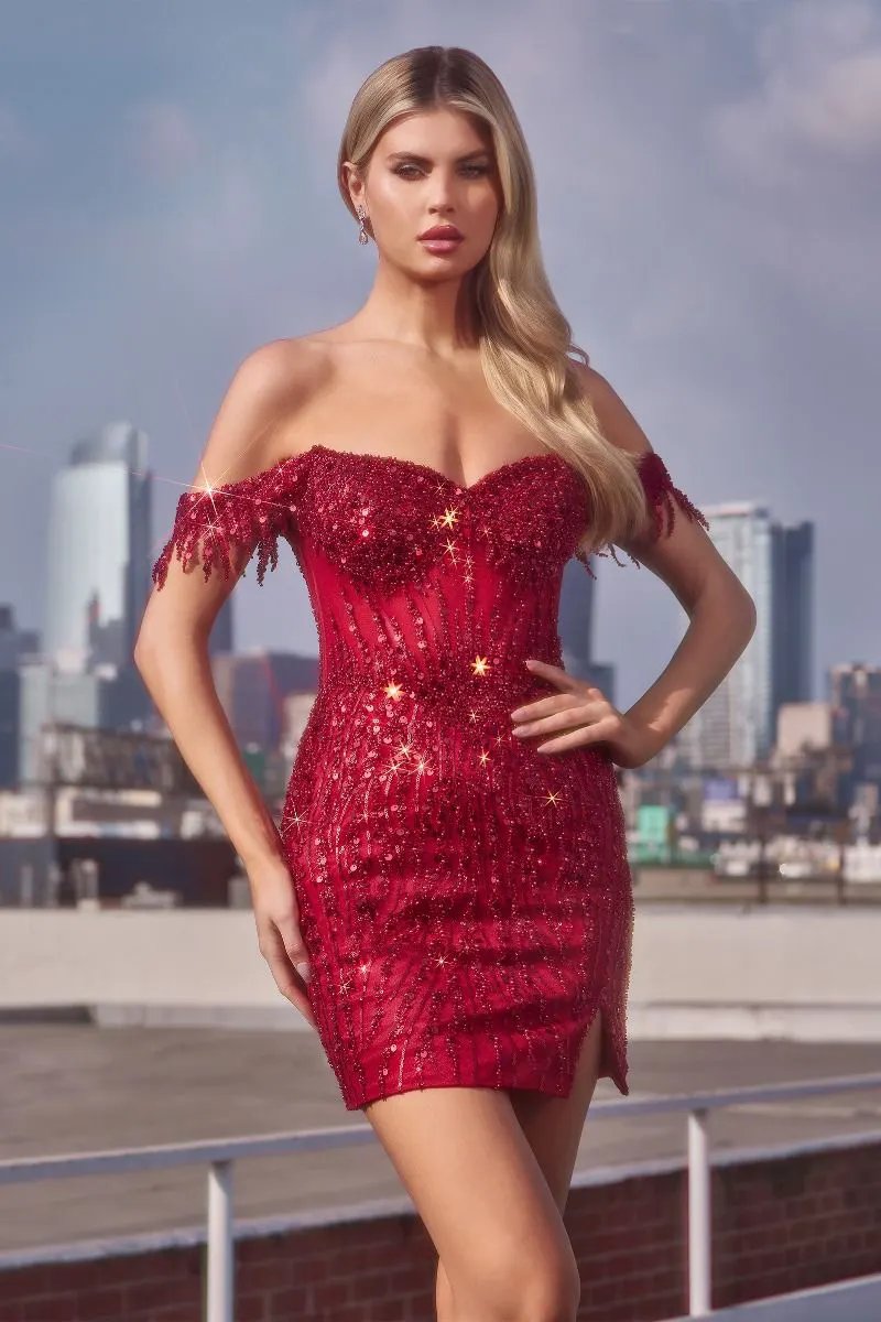 Off The Shoulder Short Sequin Dress by Tux-USA