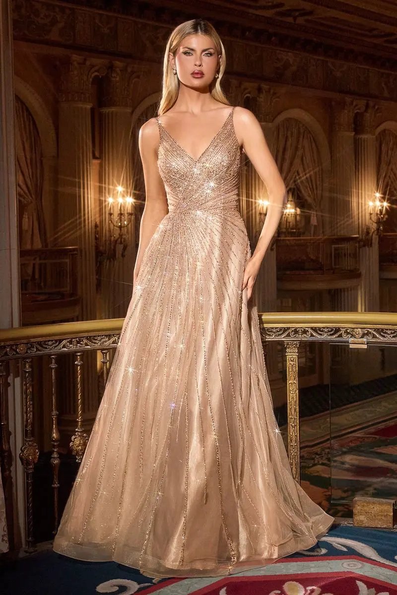 A-line dress with deep V-neck and spaghetti straps by Tux-USA