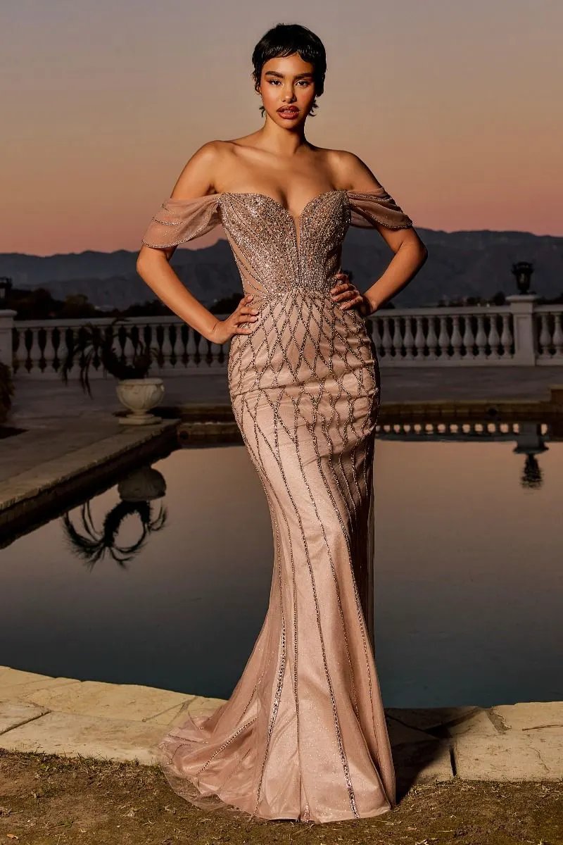 Beaded Off The Shoulder Mermaid Dress by Tux-USA