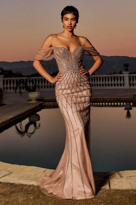 Beaded Off The Shoulder Mermaid Dress by Tux-USA