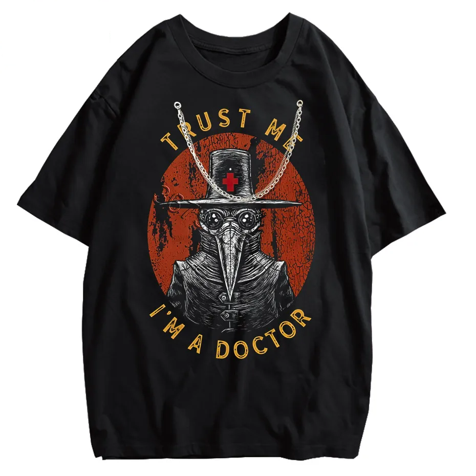 Funny Plague Doctor Graphic T-Shirt Men Cotton Streetwear Tee-1