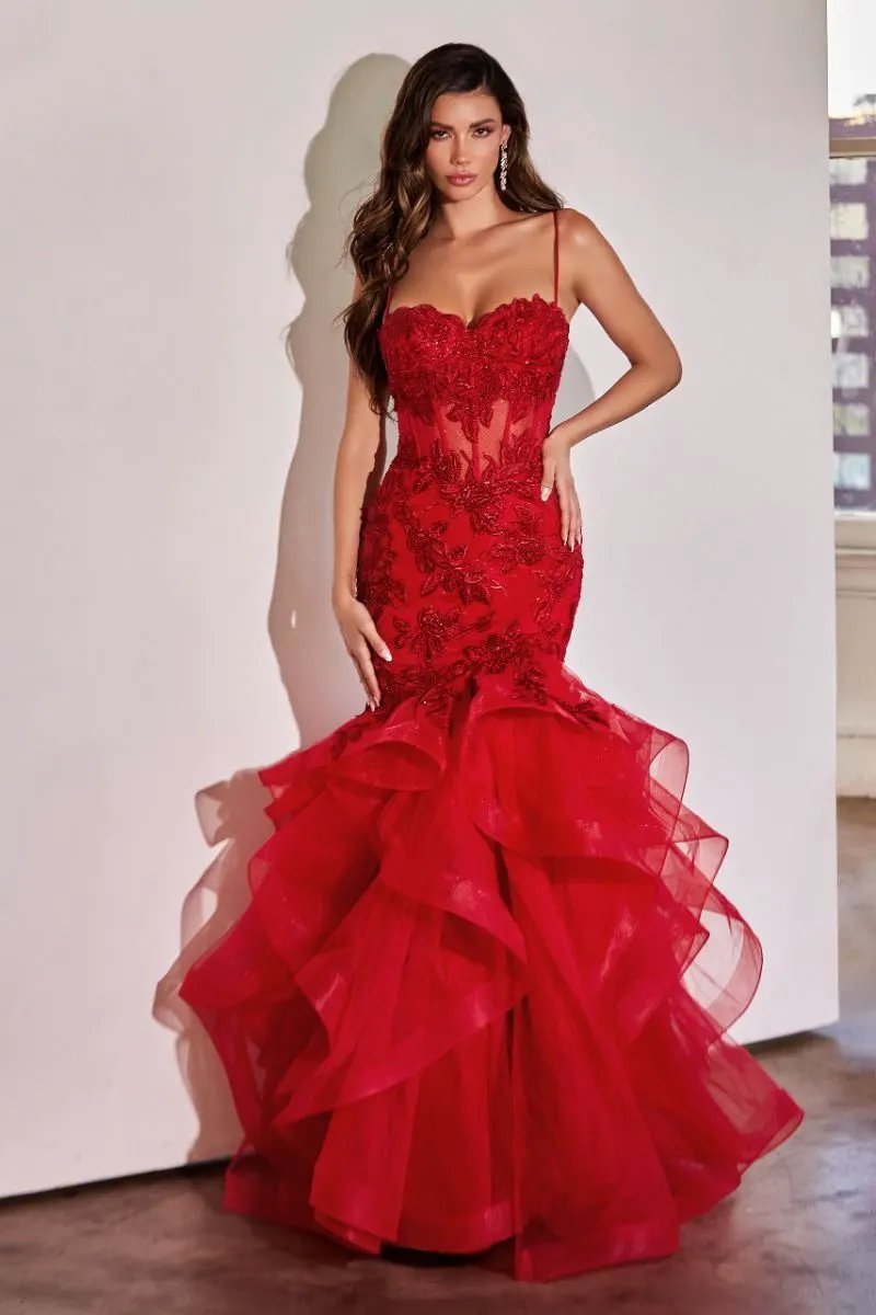 Rose Lace Applique Mermaid Dress by Tux-USA