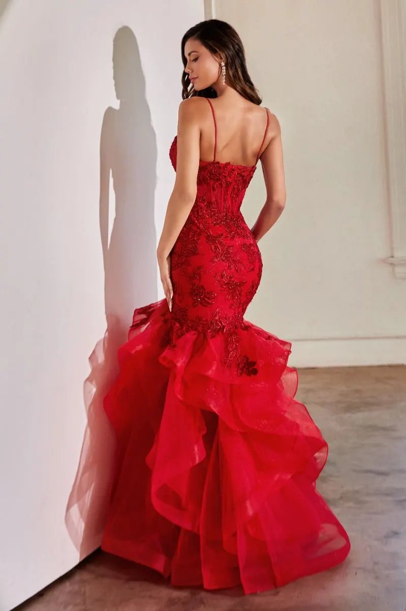 Rose Lace Applique Mermaid Dress by Tux-USA