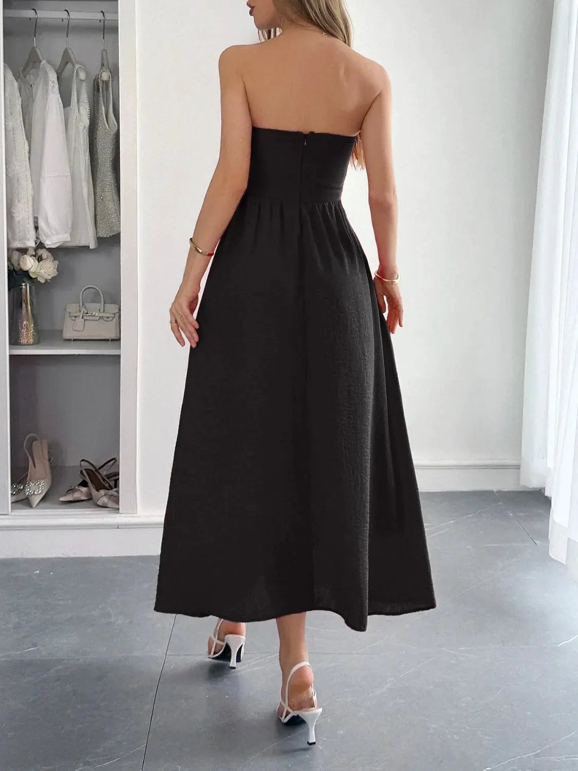 Strapless A-Line Midi Dress with Pockets by Partner Label