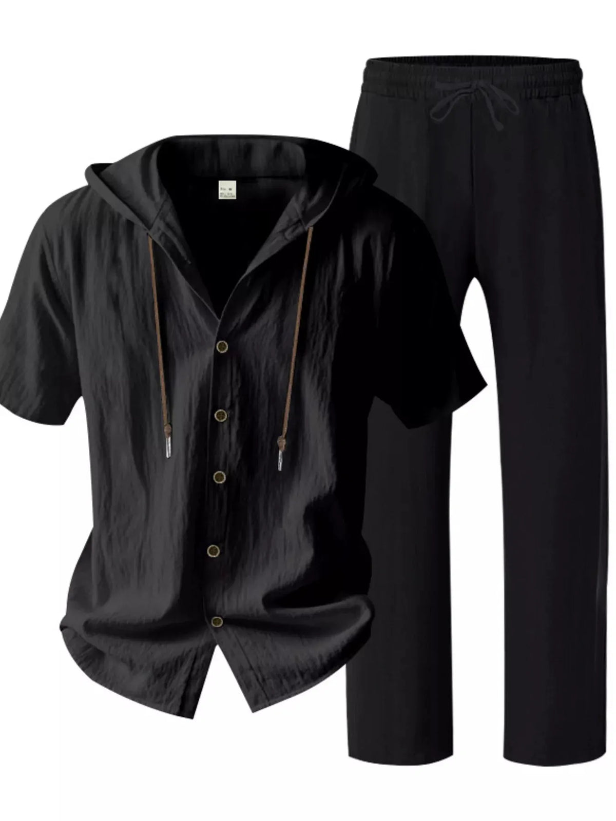 Men's Full Size Button Up Hooded Top and Pants Set Plus Size by Trendsi