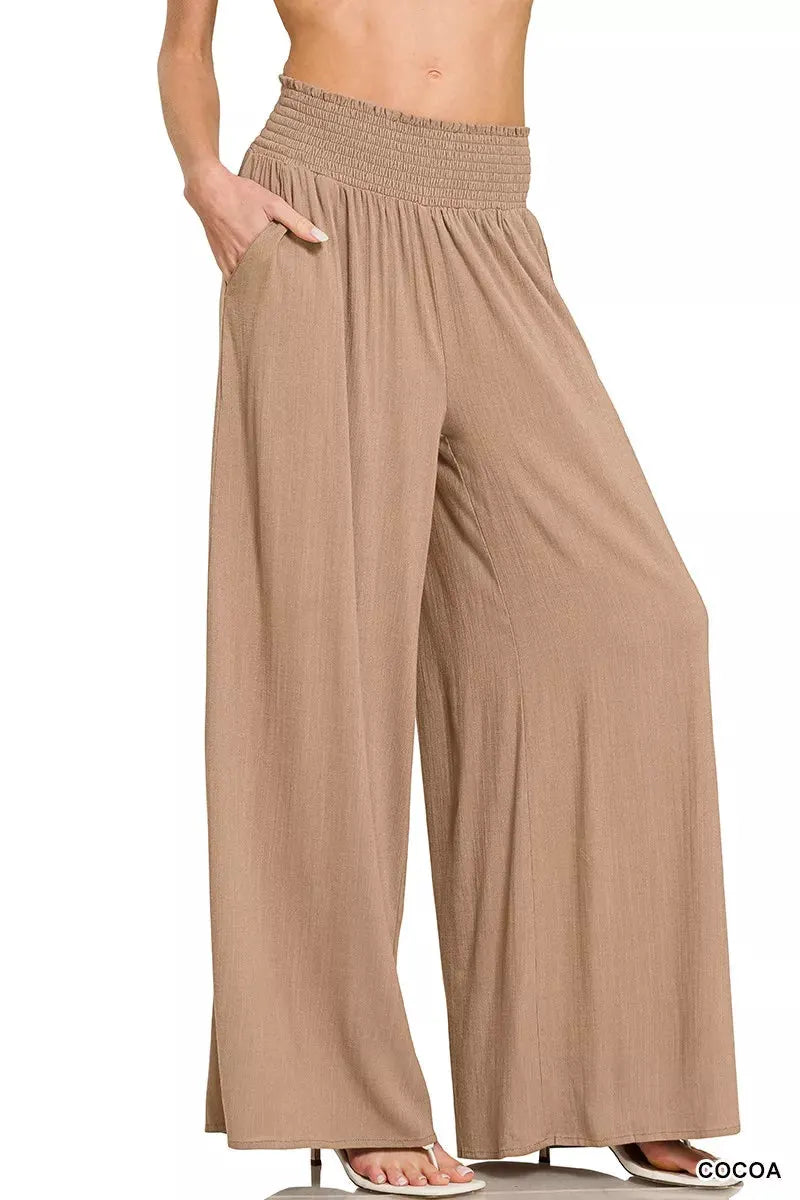 Zenana Smocked Waistband Wide Leg Lounge Pants by Zenana