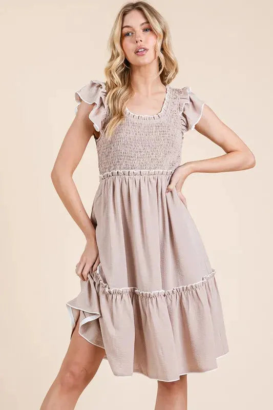 Lime 'N' Chili Ruffle Trim Smocked Dress with Contrast by Partner Label