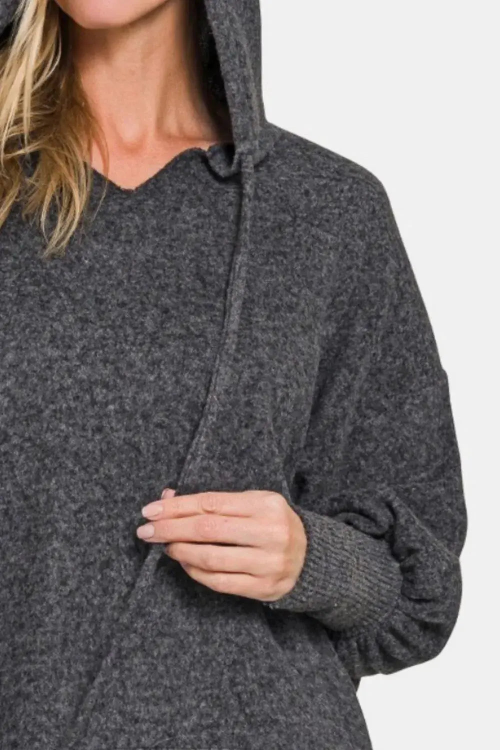Zenana Brushed Hacci Drop Shoulder Cropped Hoodie by Zenana