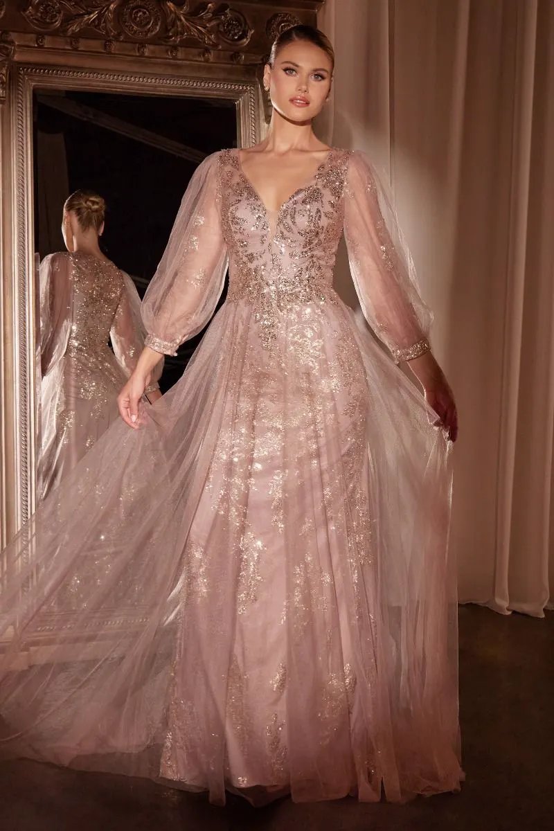 Long Sleeve Layered Tulle A-Line Gown by Tux-USA