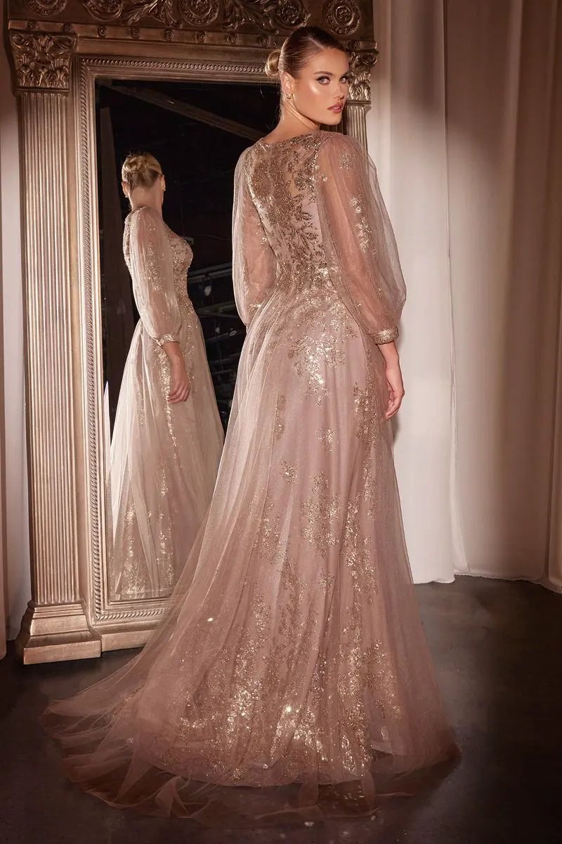 Long Sleeve Layered Tulle A-Line Gown by Tux-USA