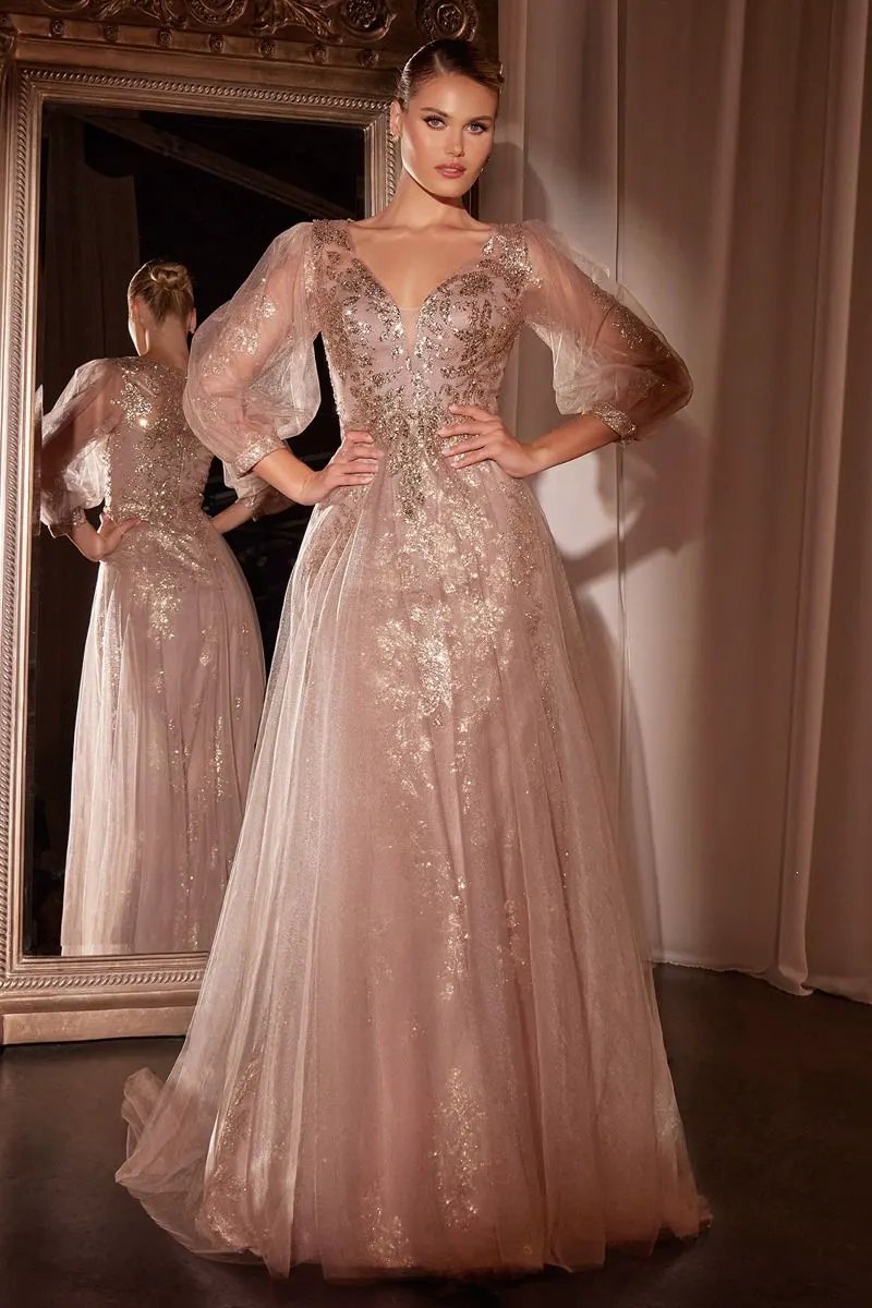 Long Sleeve Layered Tulle A-Line Gown by Tux-USA