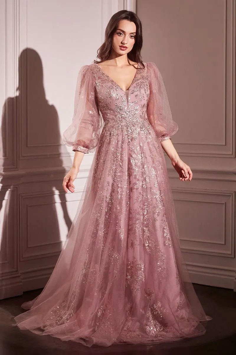 Long Sleeve Layered Tulle A-Line Gown by Tux-USA