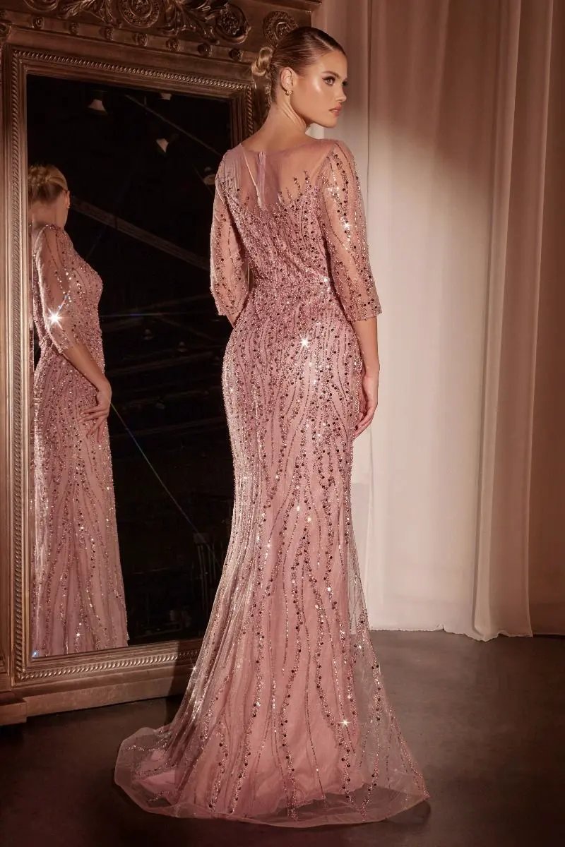 Long Sleeve Sequin Mermaid Gown by Tux-USA