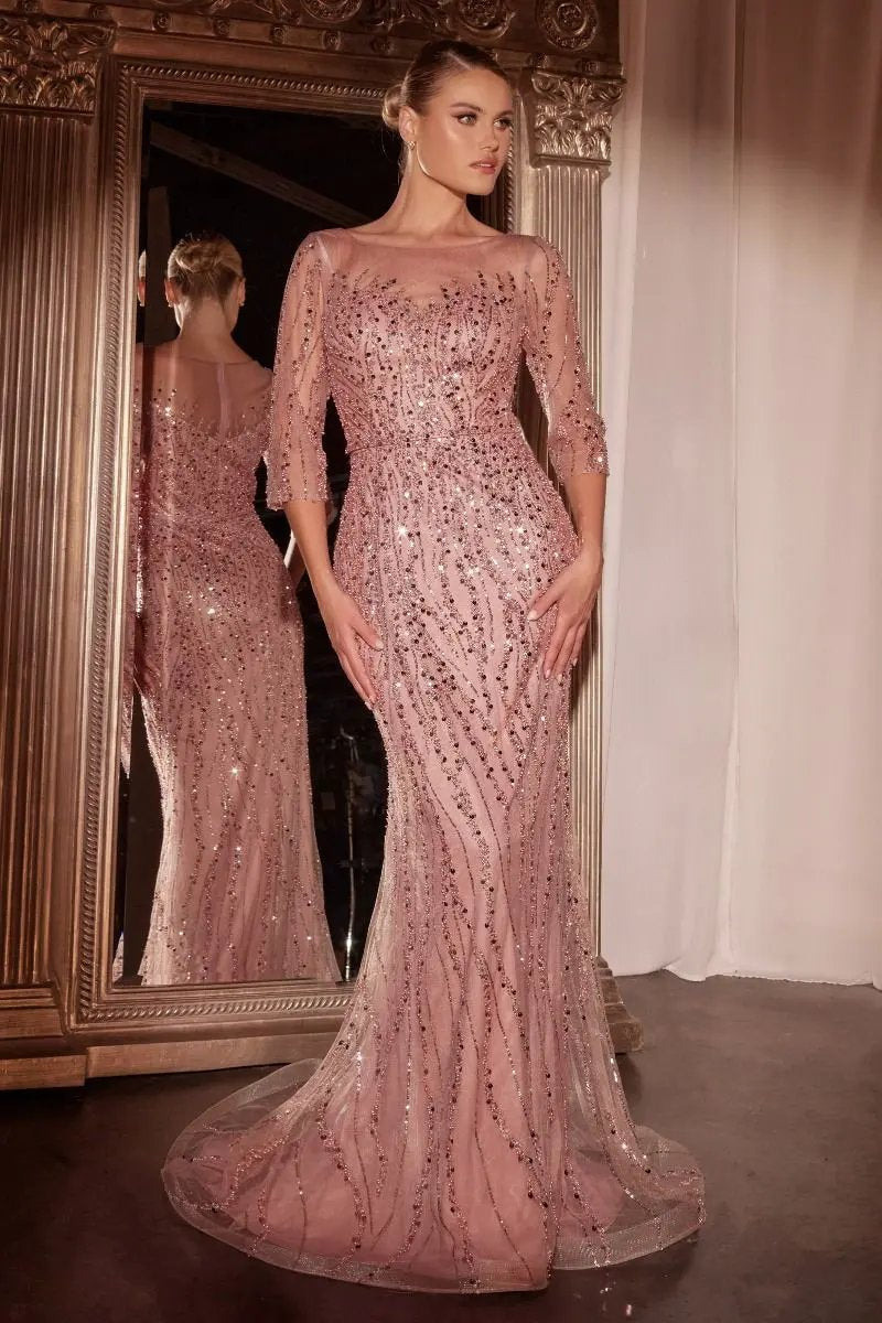 Long Sleeve Sequin Mermaid Gown by Tux-USA