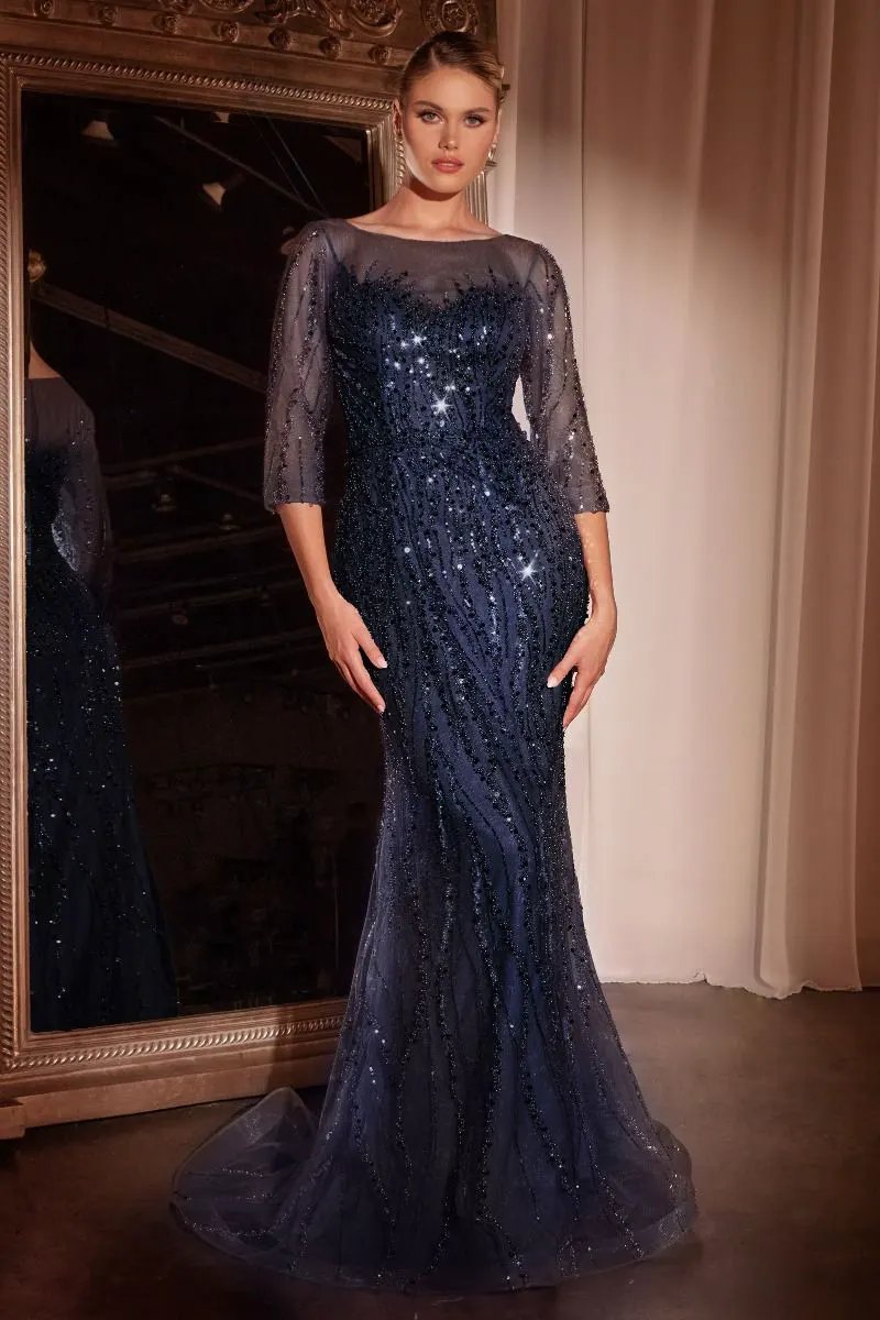 Long Sleeve Sequin Mermaid Gown by Tux-USA