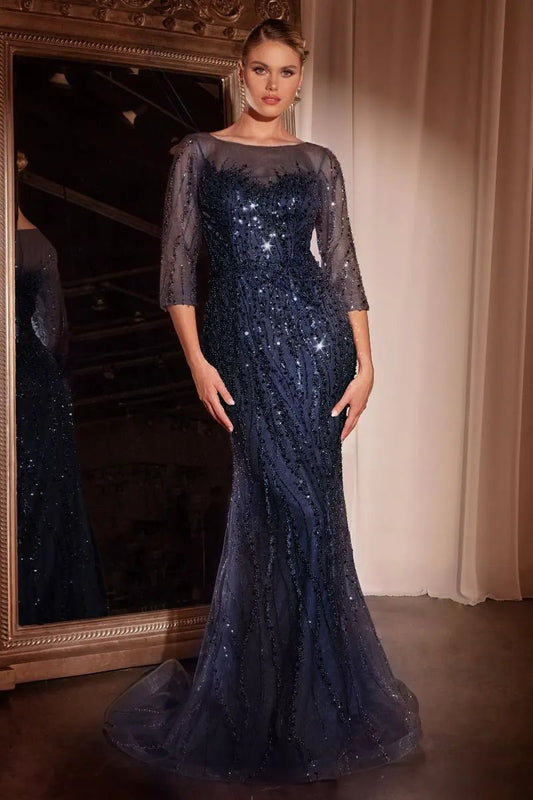 Long Sleeve Sequin Mermaid Gown by Tux-USA