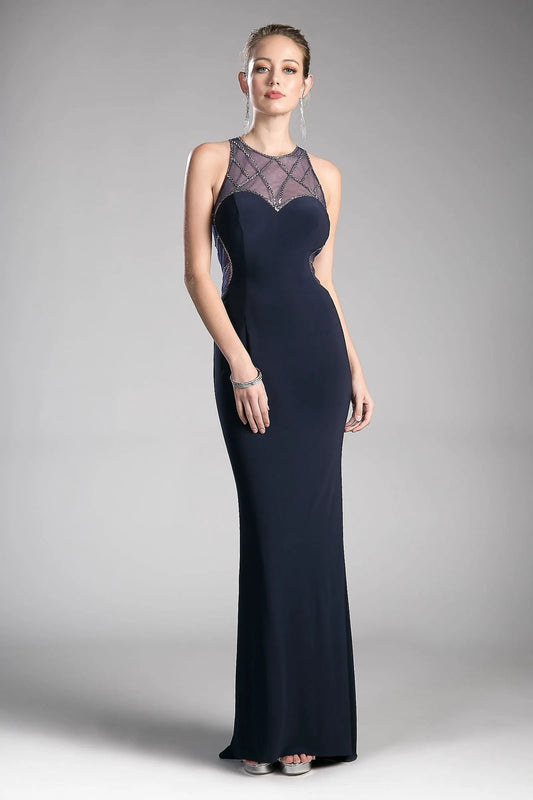 Fitted stretch jersey gown with beaded illusion details and sweetheart neckline. by Tux-USA