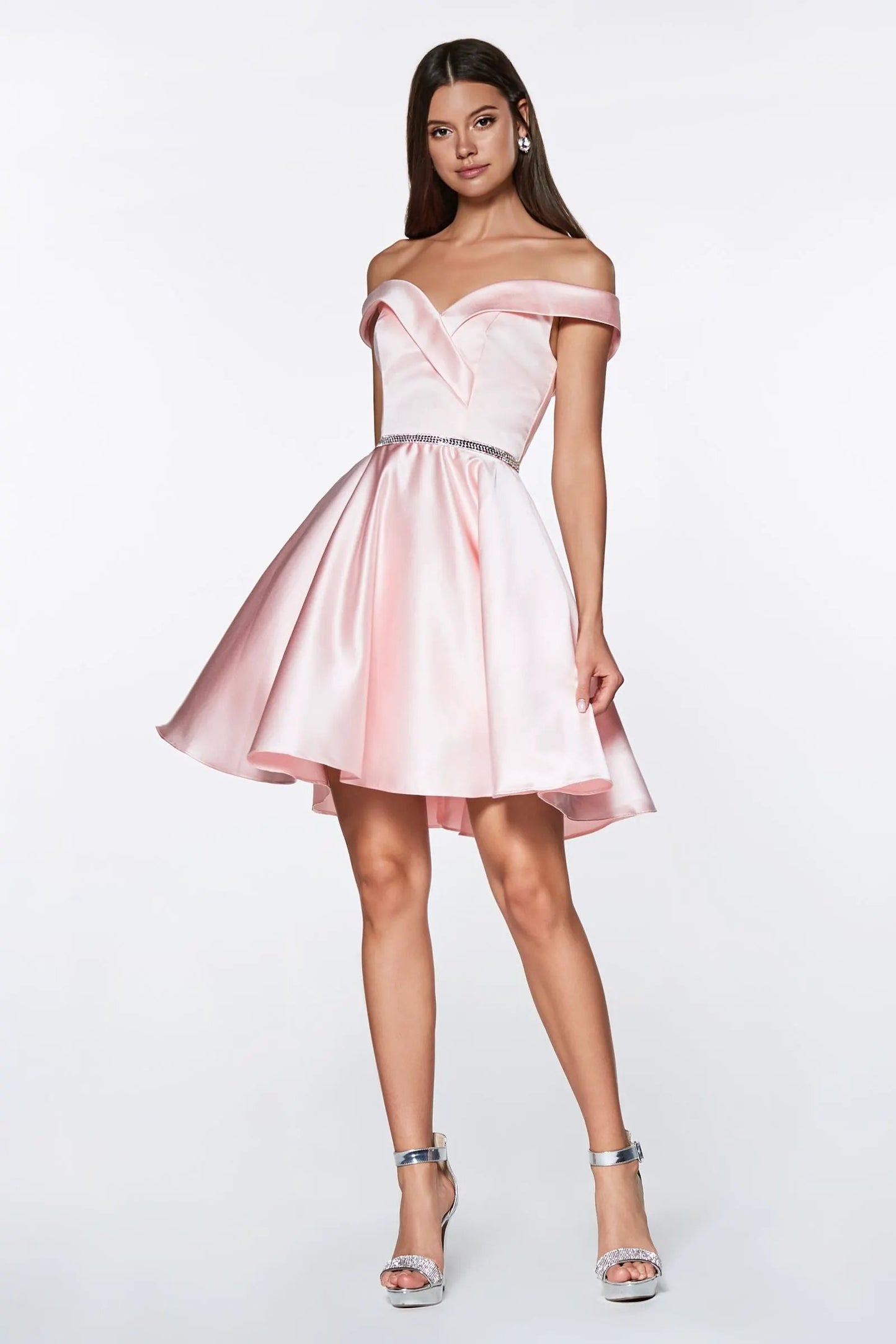 Short Satin Off The Shoulder Dress by Tux-USA