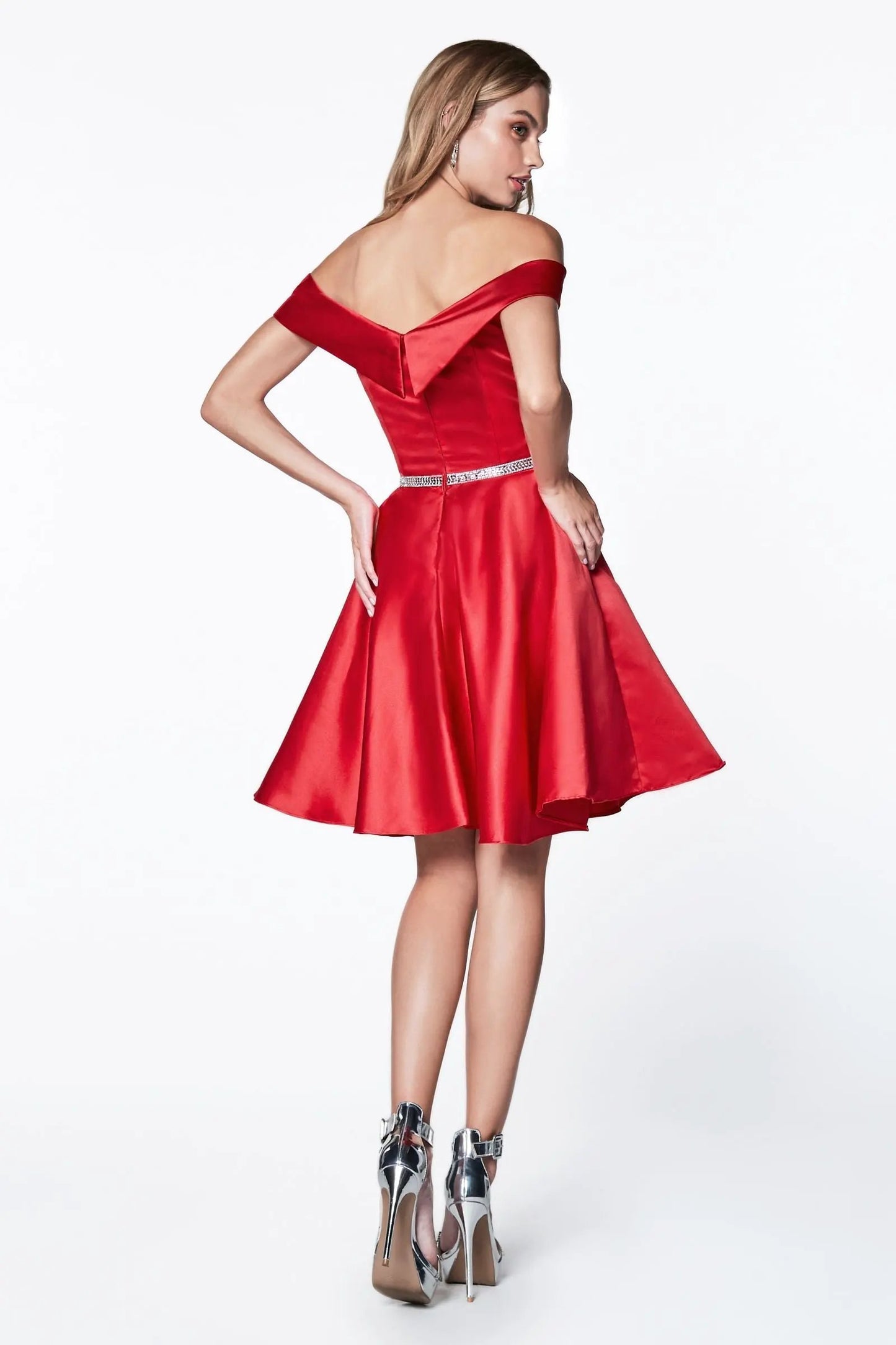 Short Satin Off The Shoulder Dress by Tux-USA