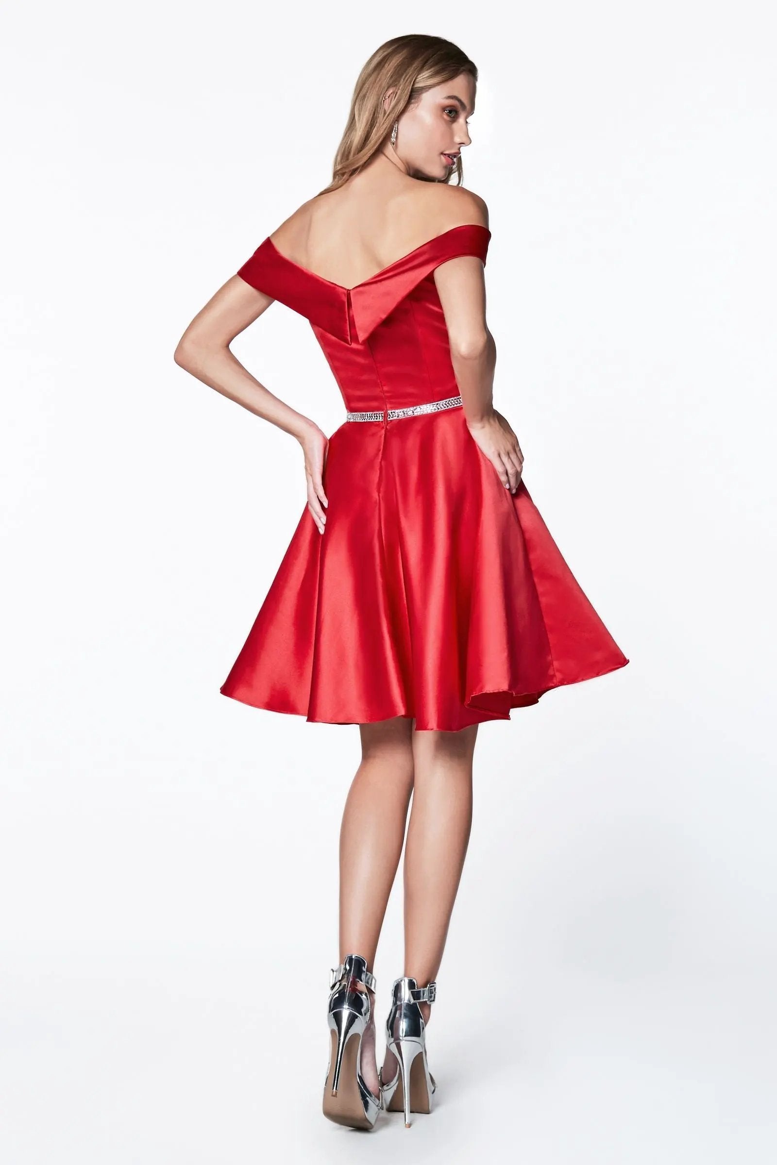 Short Satin Off The Shoulder Dress by Tux-USA