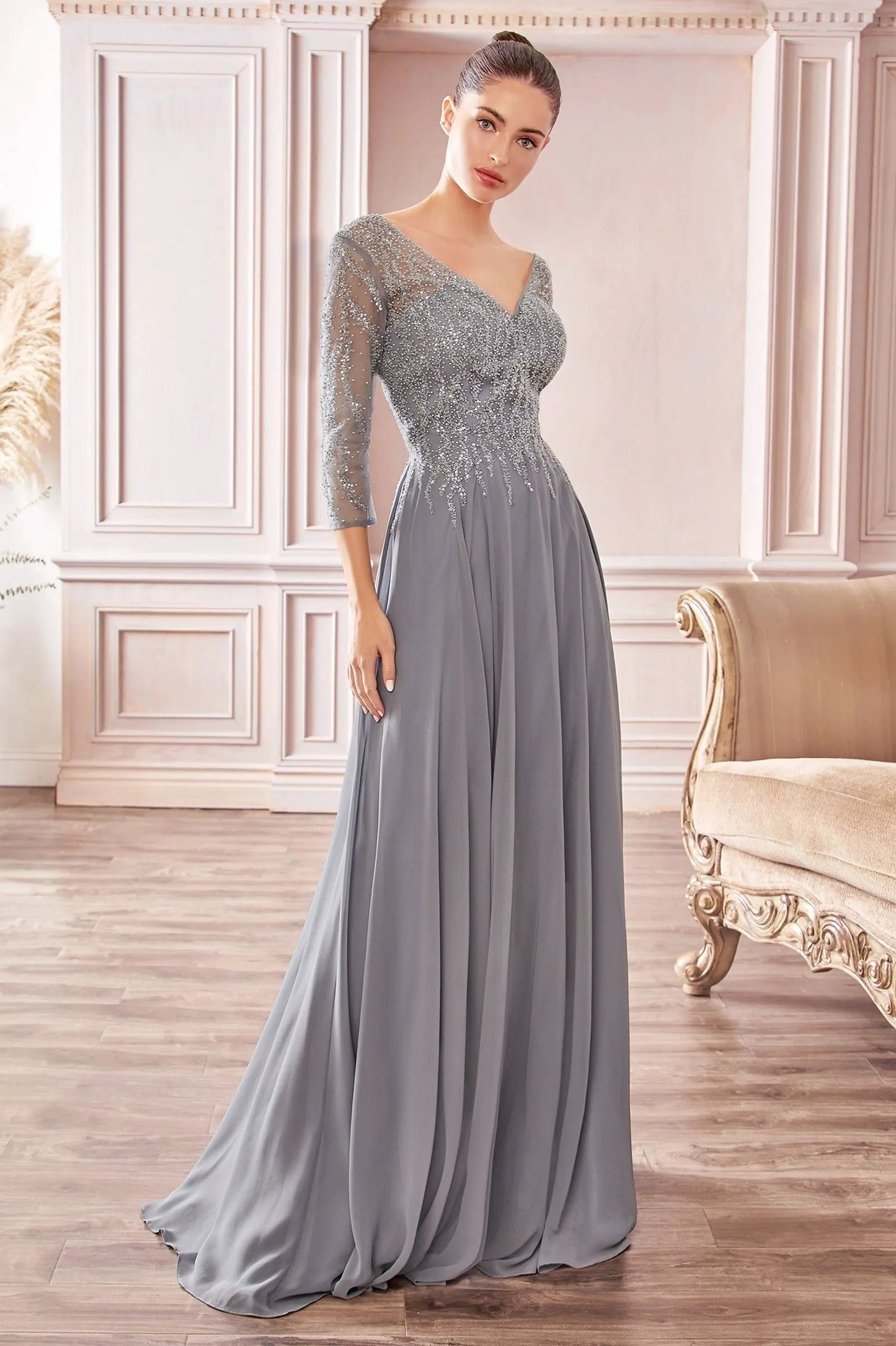 Chiffon A-Line Long Sleeve Gown by Tux-USA