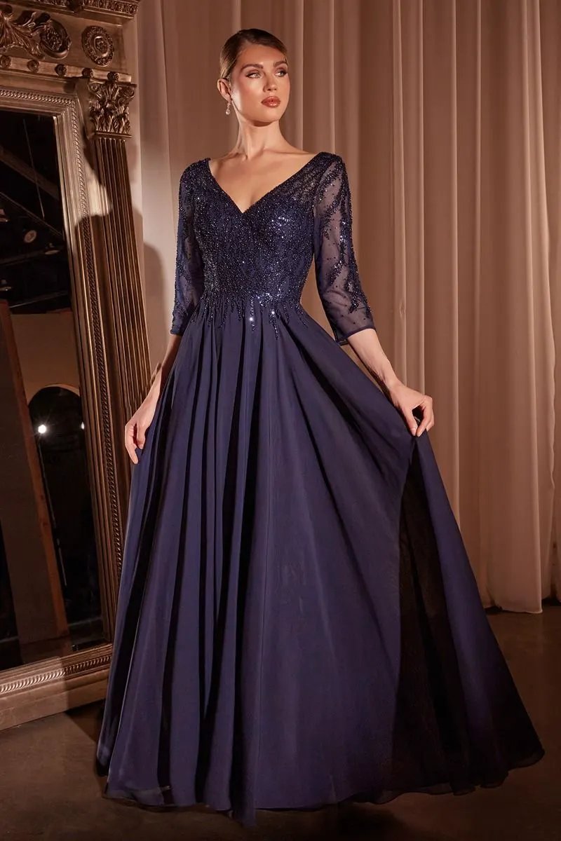 Chiffon A-Line Long Sleeve Gown by Tux-USA